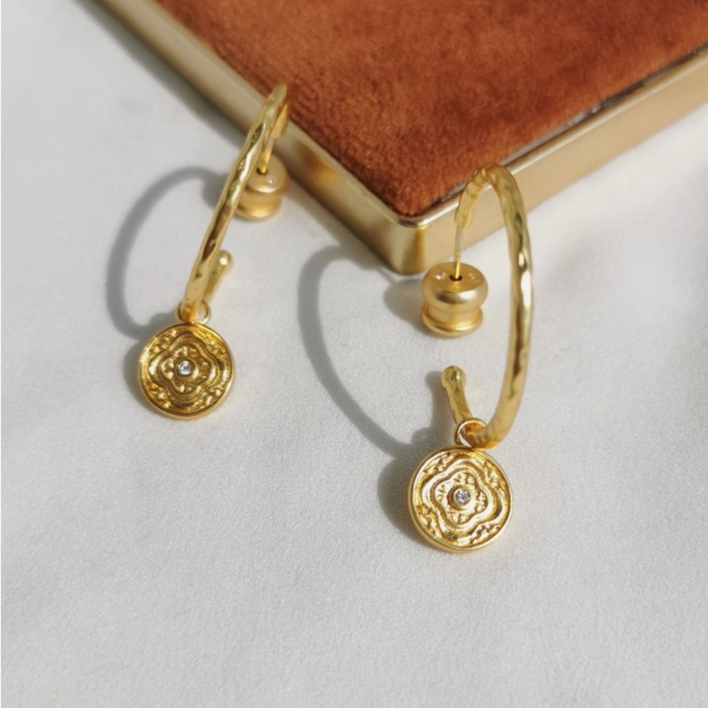 Julie Vos Gold Astor Crystal Hoop Charm Earrings